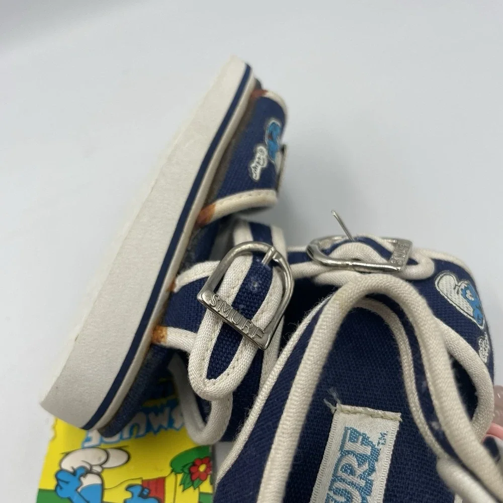 Vintage 1982 Smurf Baby Shoes Size 3 Sandals Peyo Buckles Blue‎